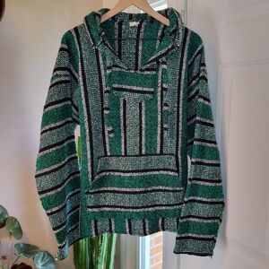 Baja Cotton Bohemian Boho Green‎ Hoodie, Size Mens Medium Pullover Sweatshirt
